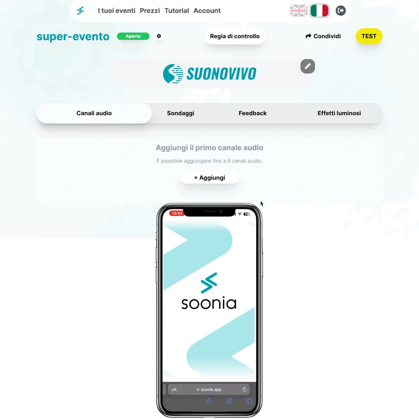 Soonia creazione canale audio